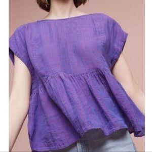 Anthropologie Holding Horses Tyra purple linen peplum blouse